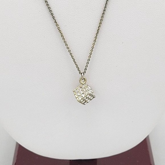 Steve Madden Jewelry - Steve Madden Signed Womens Rhinestone Cube Pendant Gold Tone Necklace 20 in